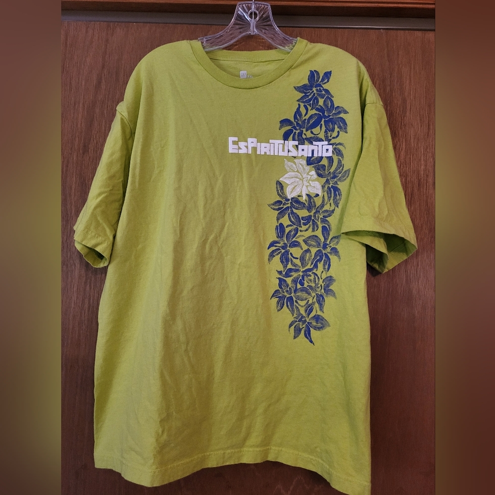 GAP Lime Green Short-Sleeve Tee with Blue Floral Graphic, XXL